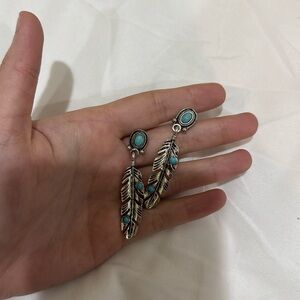 western earrings faux turquoise feather